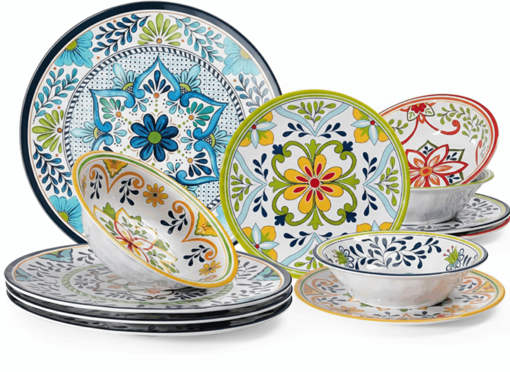 a group of plates and bowls