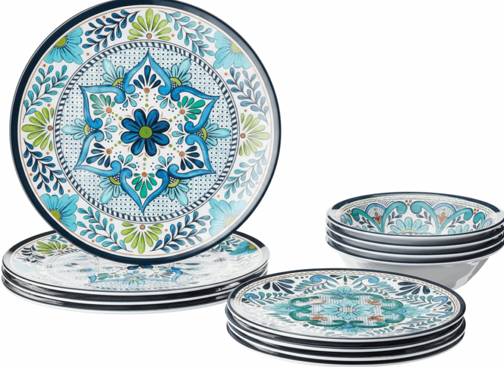 a stack of plates and bowls