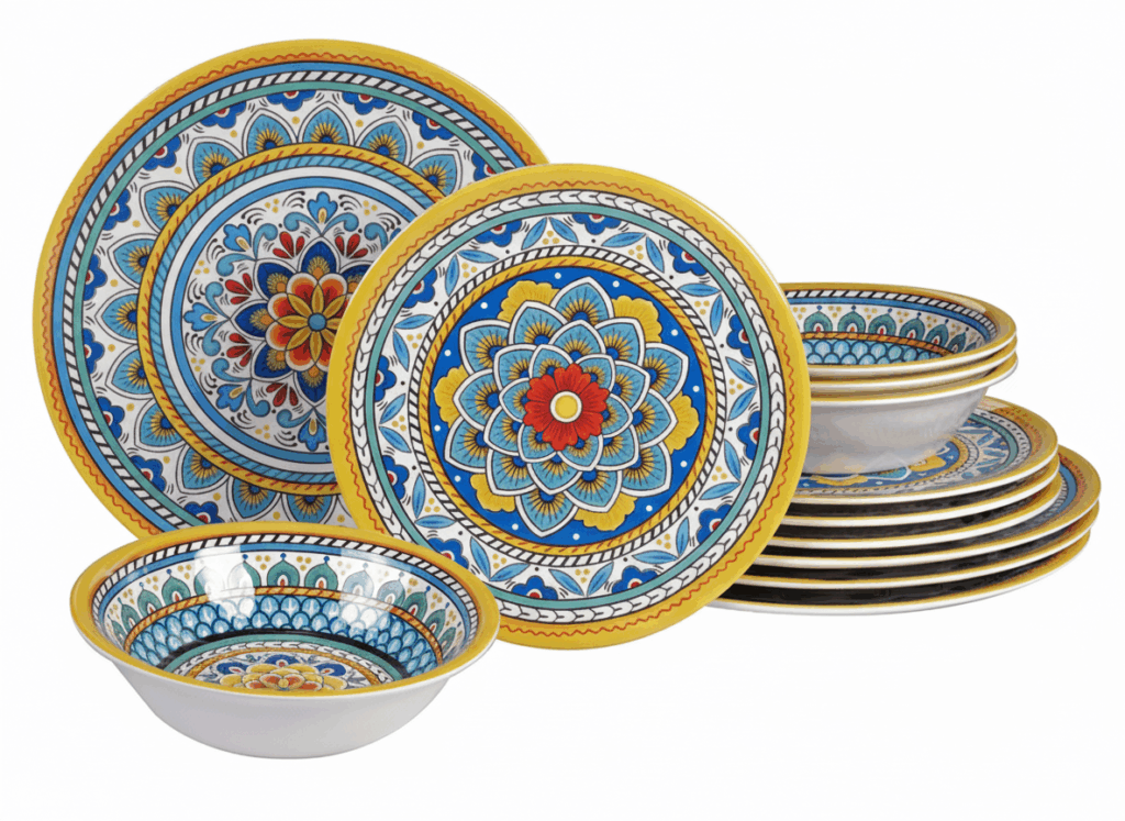 a group of plates and bowls